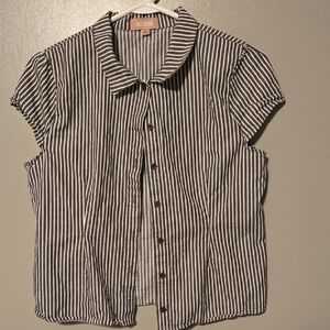 FACEWORKS Striped Button Down Shirt - Black and White